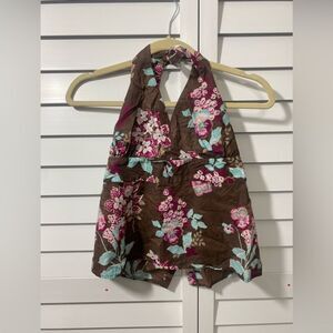 Old Navy Floral Halter Blouse - Brown and Pink